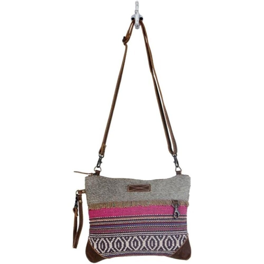 Laced Small Cross-Body Bag Cotton Leather Upcycled Women Stylish Organizer - Picture 4 of 7